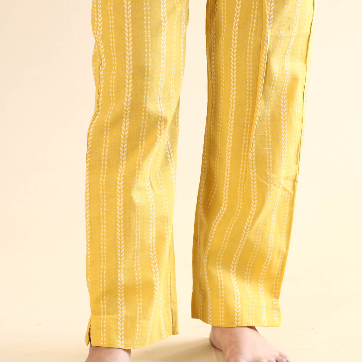 Yellow Jacquard Cotton Top &amp; Pyjama Night Suit Set
