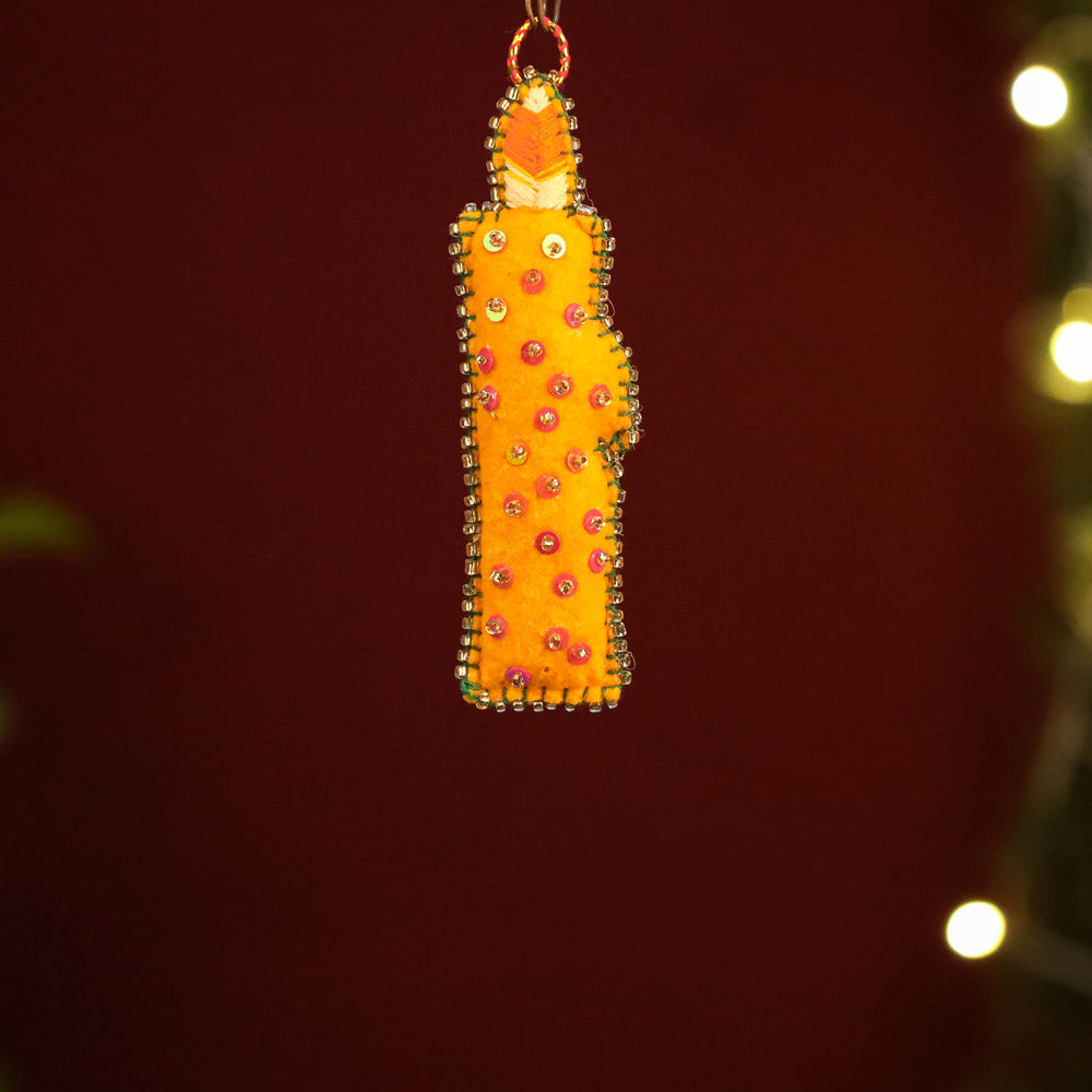 Candle - Handmade Felt &amp; Beadwork Christmas Ornament
