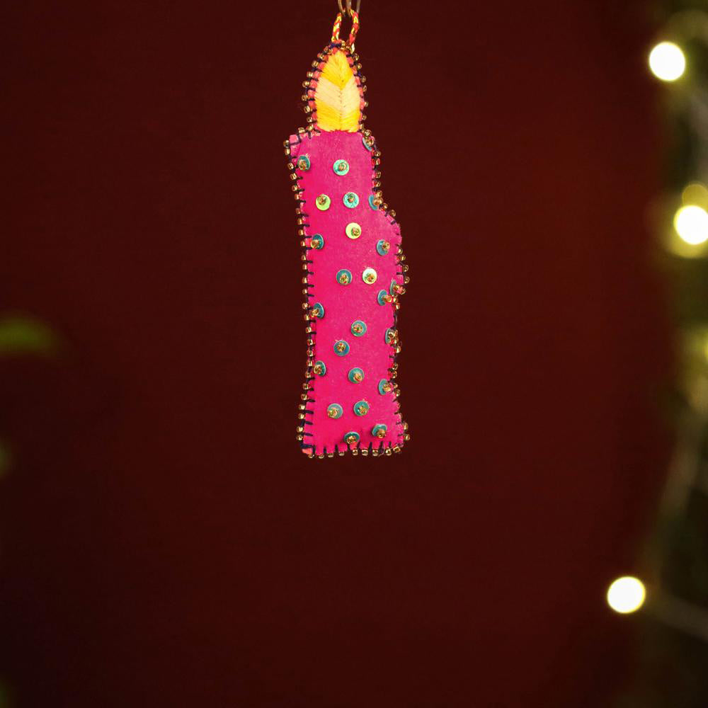 Candle - Handmade Felt &amp; Beadwork Christmas Ornament