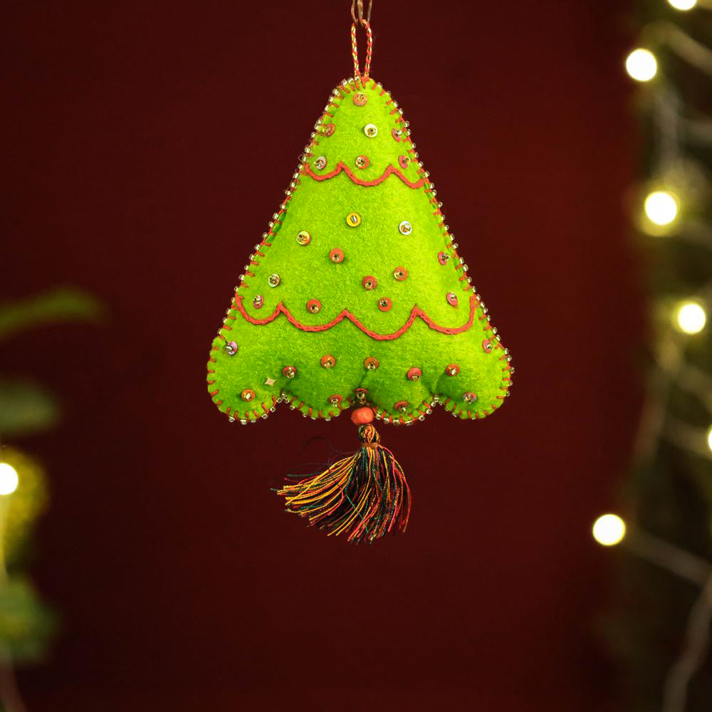 Christmas Tree - Handmade Felt &amp; Beadwork Christmas Ornament