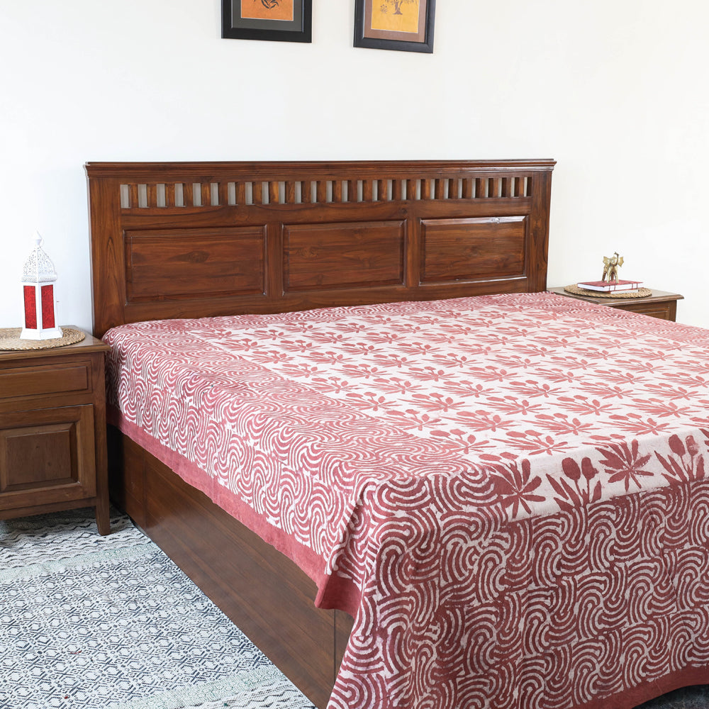 Bindaas Block Art Prints Double Bedcover Cotton Natural Dyed (110 x 93 in)