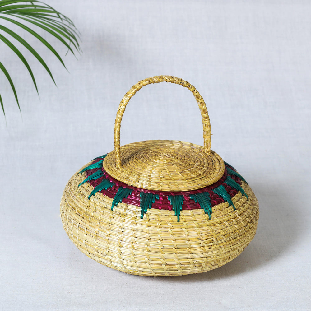 Handmade Sikki Grass Multipurpose Basket with Lid (Big)