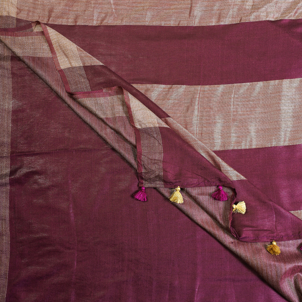 Mulberry Silk Handloom Saree With Tassels