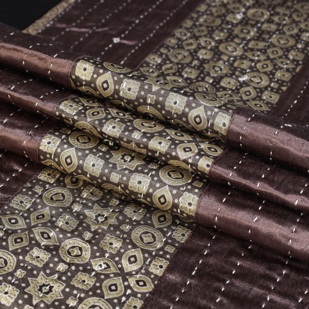 Kutch Tagai Embroidered Ajrakh Mashru Silk Table Runner (72 x 14 in)