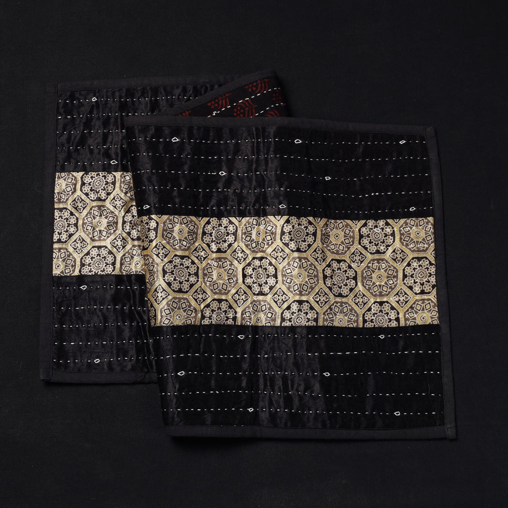 Kutch Tagai Embroidered Ajrakh Mashru Silk Table Runner (36 x 14 in)