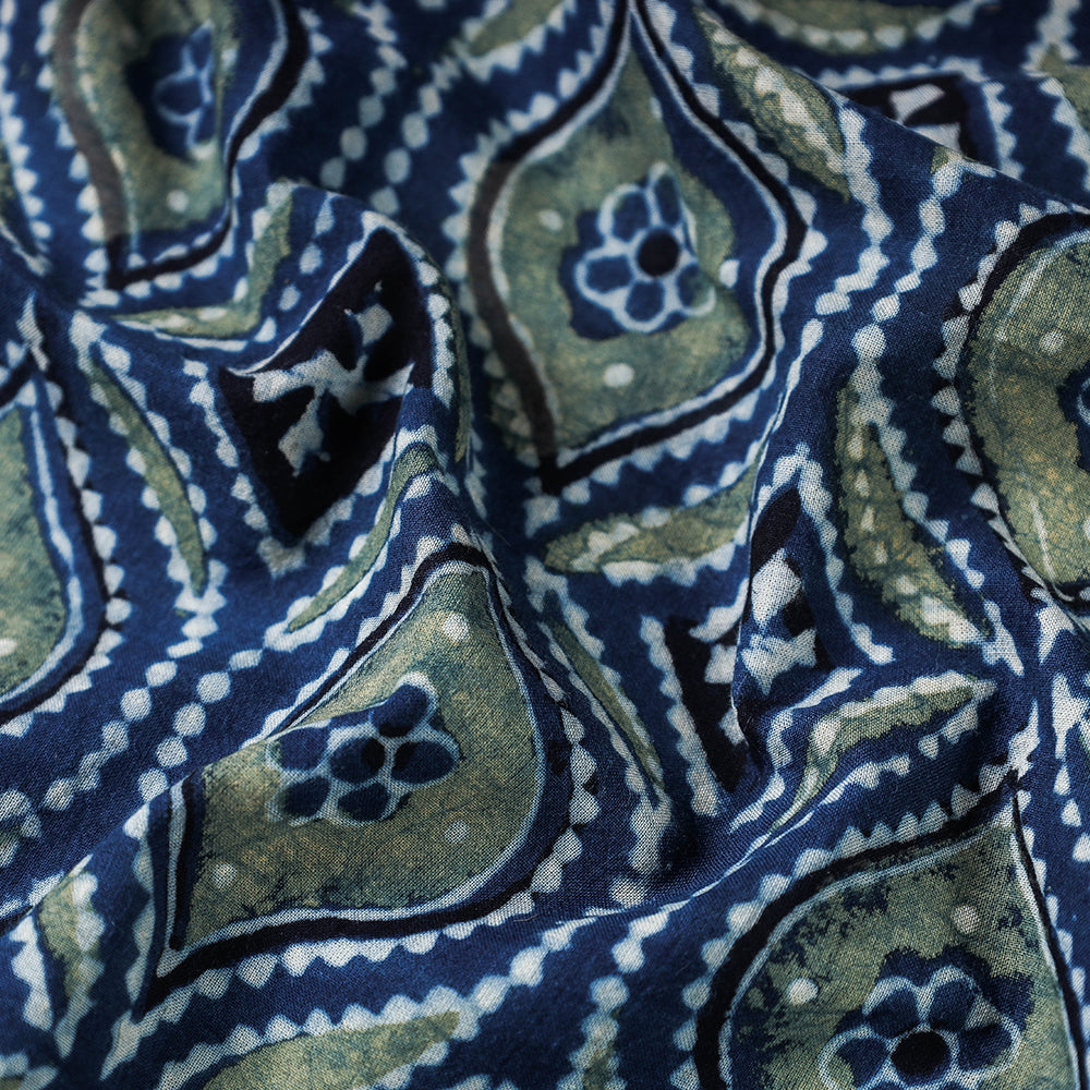 Ajrakh Hand Block Printed Natural Dyed Cotton Fabric