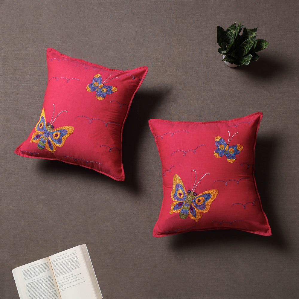 Set of 2 - Chandi Mati Tagai Work Cotton Cushion Cover (16x16 inches)