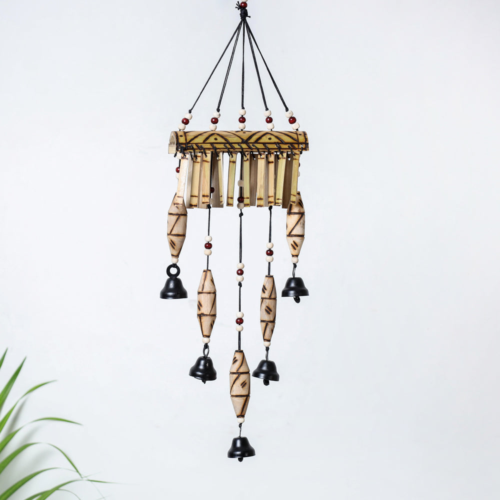 5 Bells - Hand Carved Khamhar Wood Wind Chimes