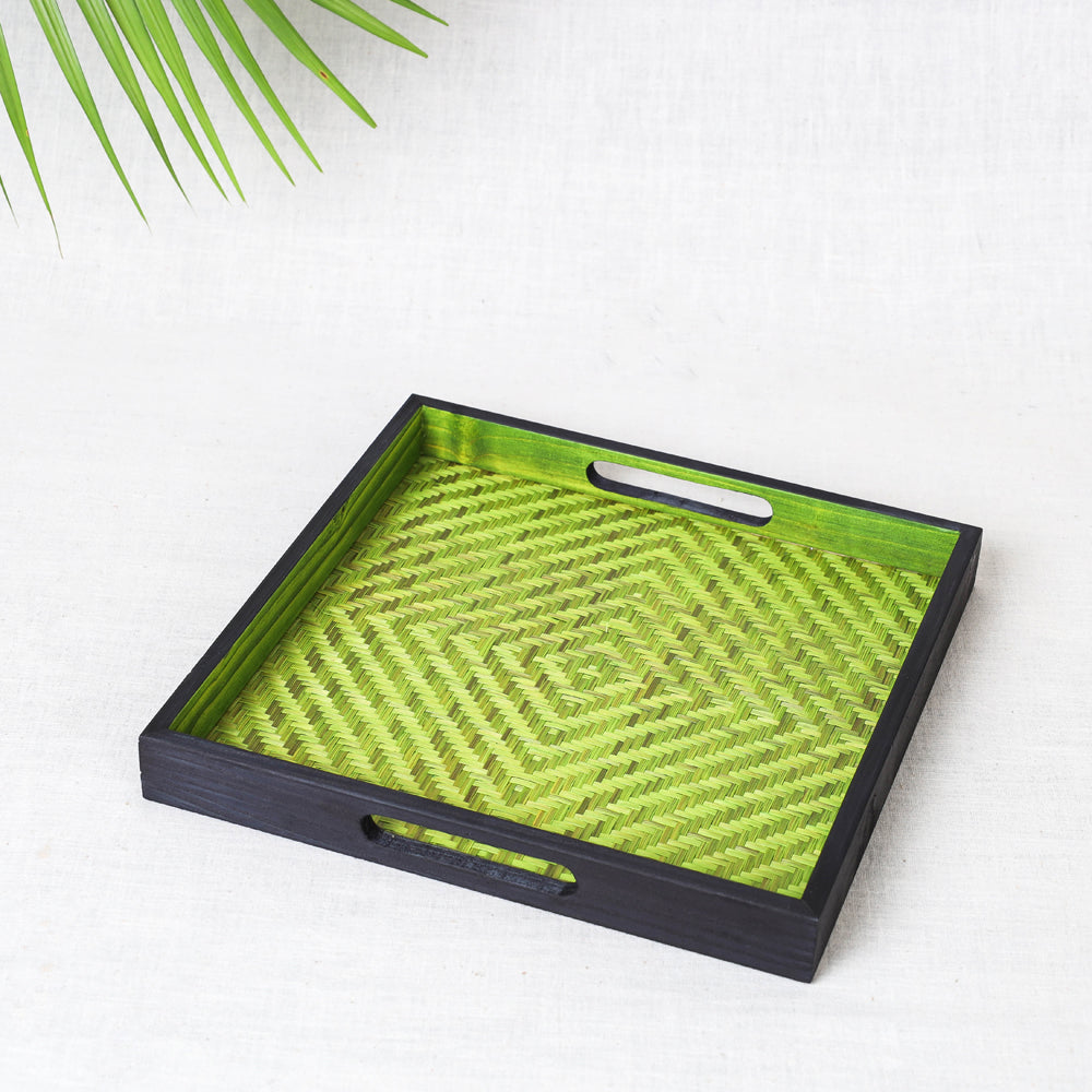 Kadam Haat Handmade Bamboo Square Tray - Medium (Green)