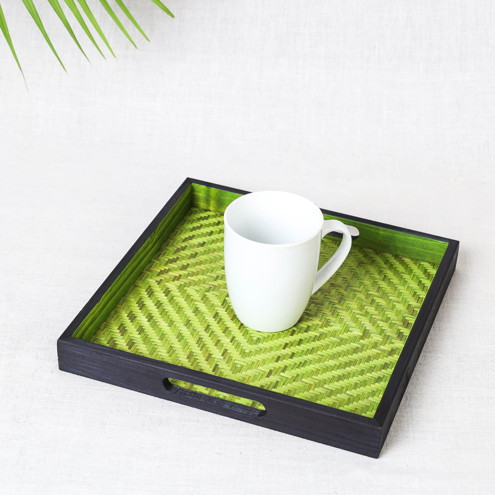 Kadam Haat Handmade Bamboo Square Tray - Medium (Green)