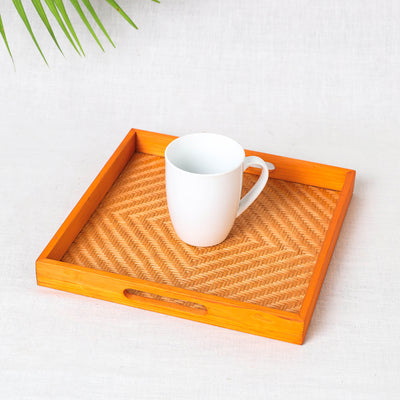 Kadam Haat Handmade Bamboo Square Tray - Medium (Orange)