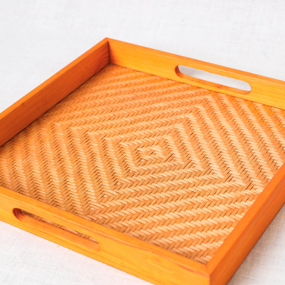 Kadam Haat Handmade Bamboo Square Tray - Medium (Orange)