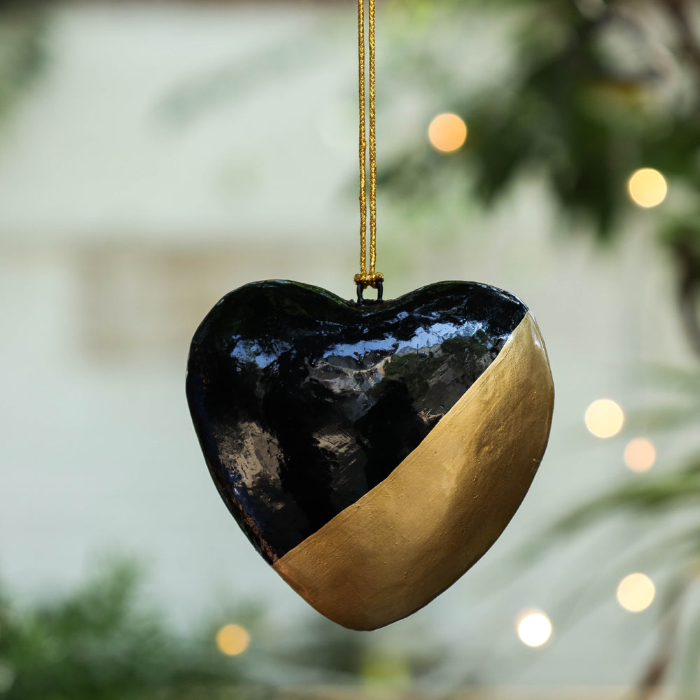 Heart - Handmade Papier Mache Christmas Ornament