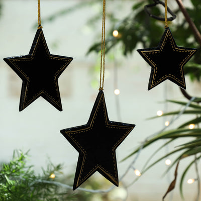Star (Set of 3) - Handmade Papier Mache Christmas Ornament