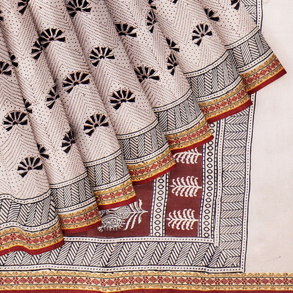 Bagh Hand Block Printing Natural Dyed Cotton Saree with Zari Border