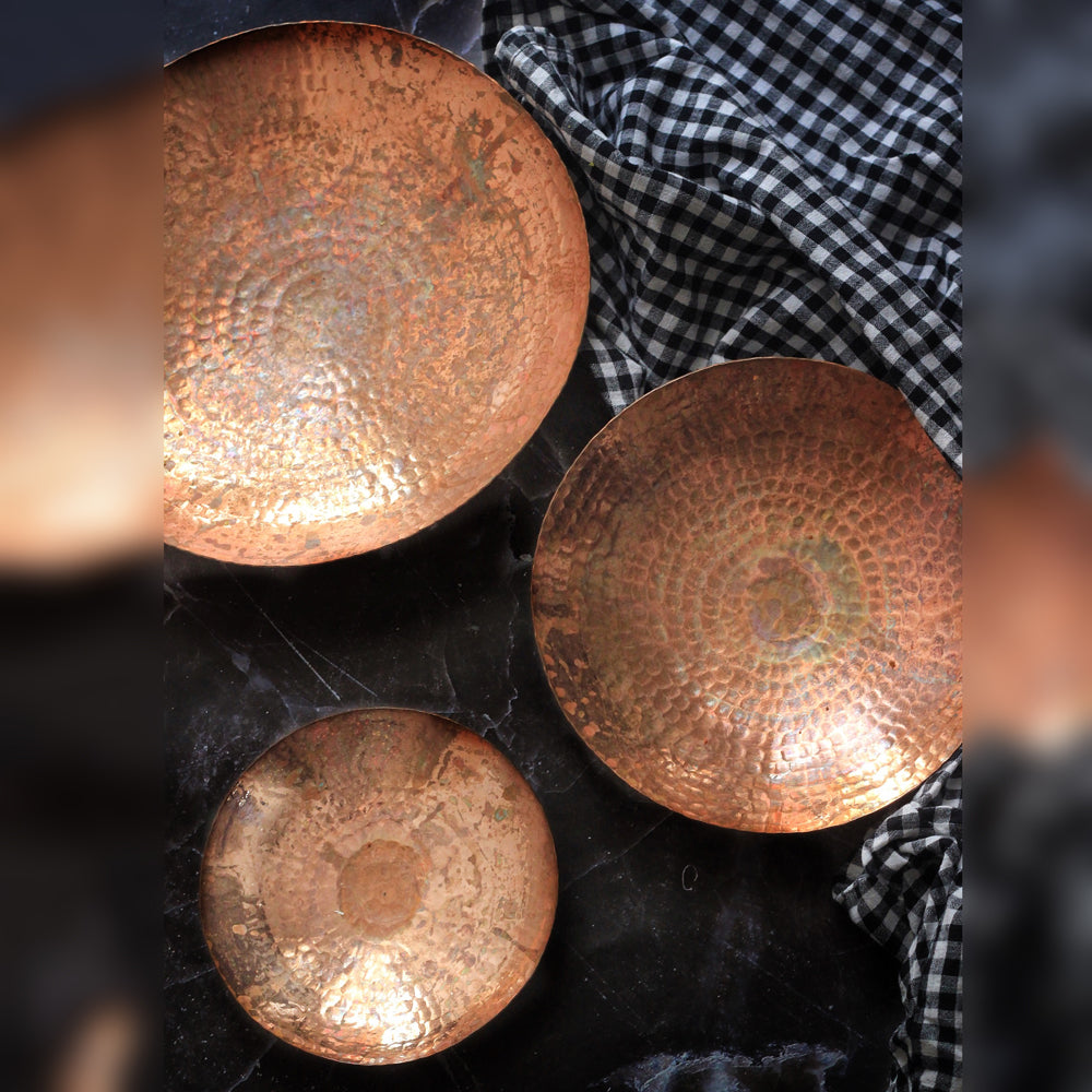 P-TAL Thathera Hand-hammered Copper Curved Plates (Set of 3)