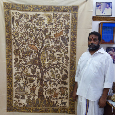 Tree Of Life - Original Pedana Kalamkari Block Printed Cotton Tapestry Wall Hanging (60 x 100 in)