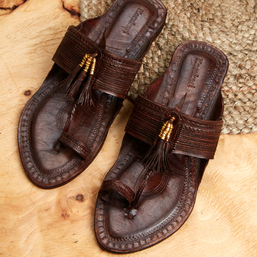 Brown Handstitched Leather Kolhapuri Women Slipper
