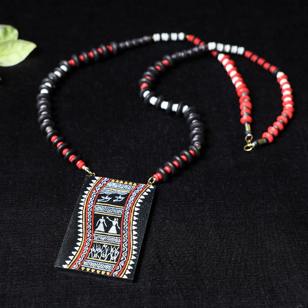 Miniature Hand-painted Wooden Necklace With Beads