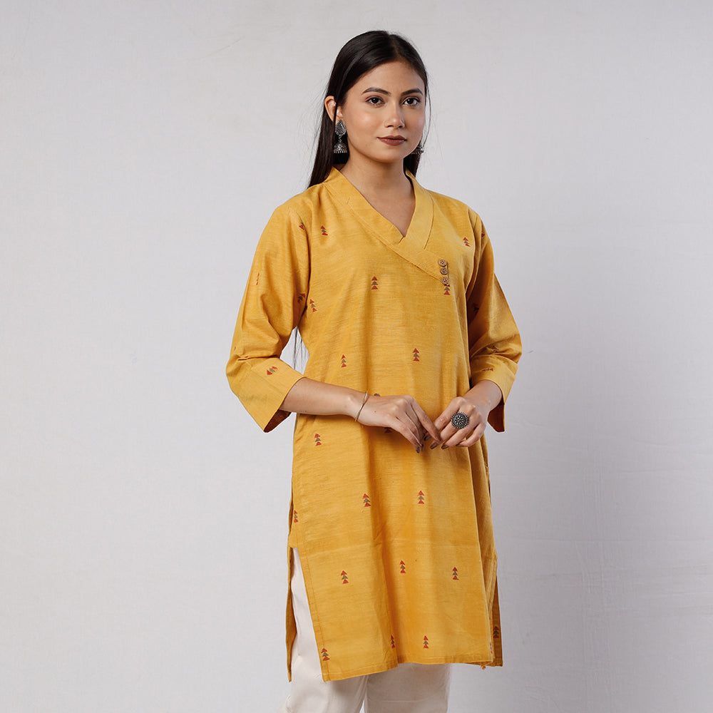 Yellow Jamdani Handloom Cotton Short Kurti