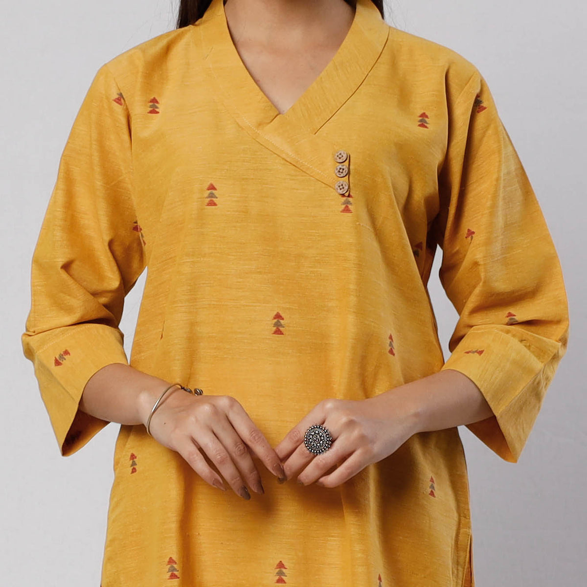 Yellow Jamdani Handloom Cotton Short Kurti