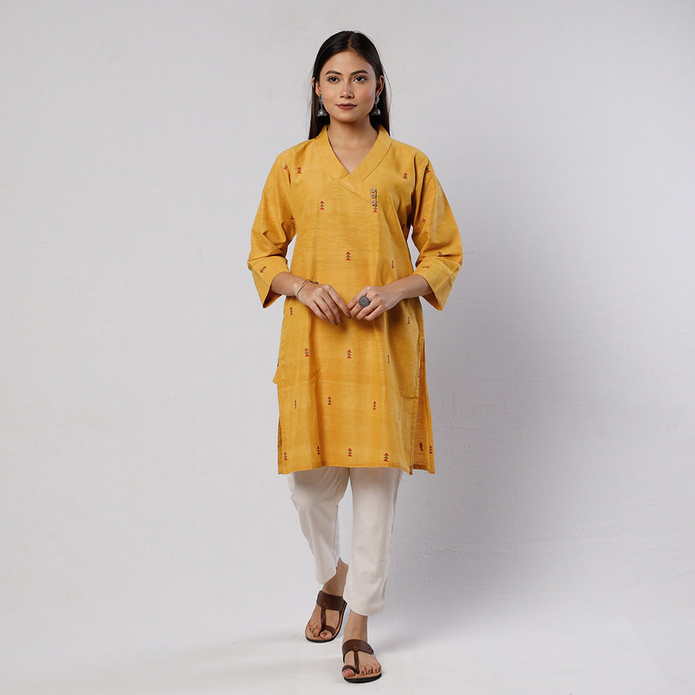 Yellow Jamdani Handloom Cotton Short Kurti
