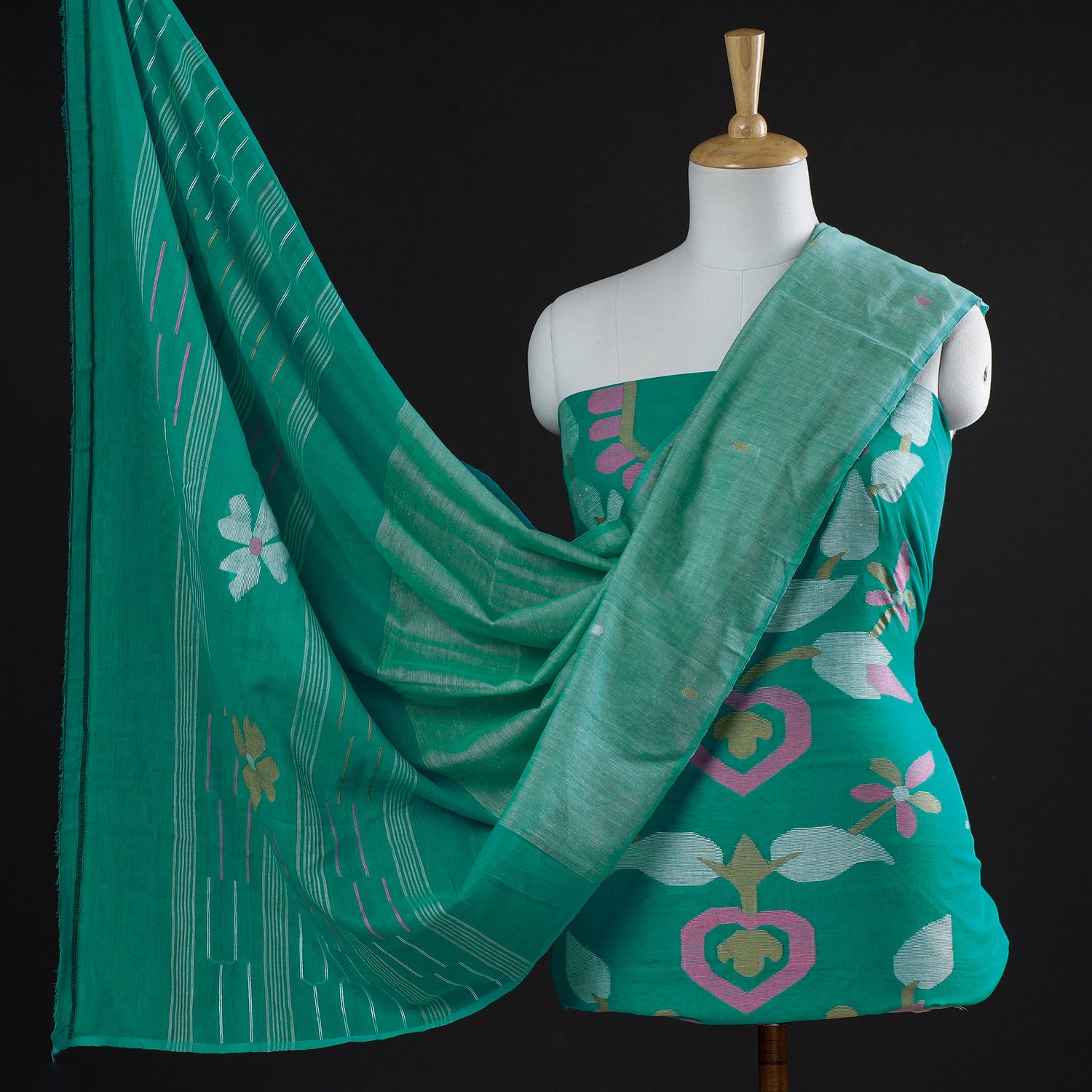 3pc Phulia Jamdani Weave Handloom Cotton Suit Material Set