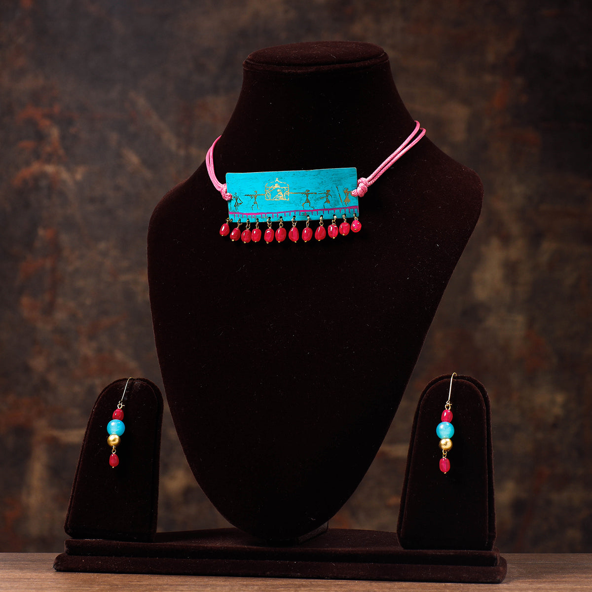 Dhaatu Series : Etched Brass Pendant Necklace Set by Bindurekha