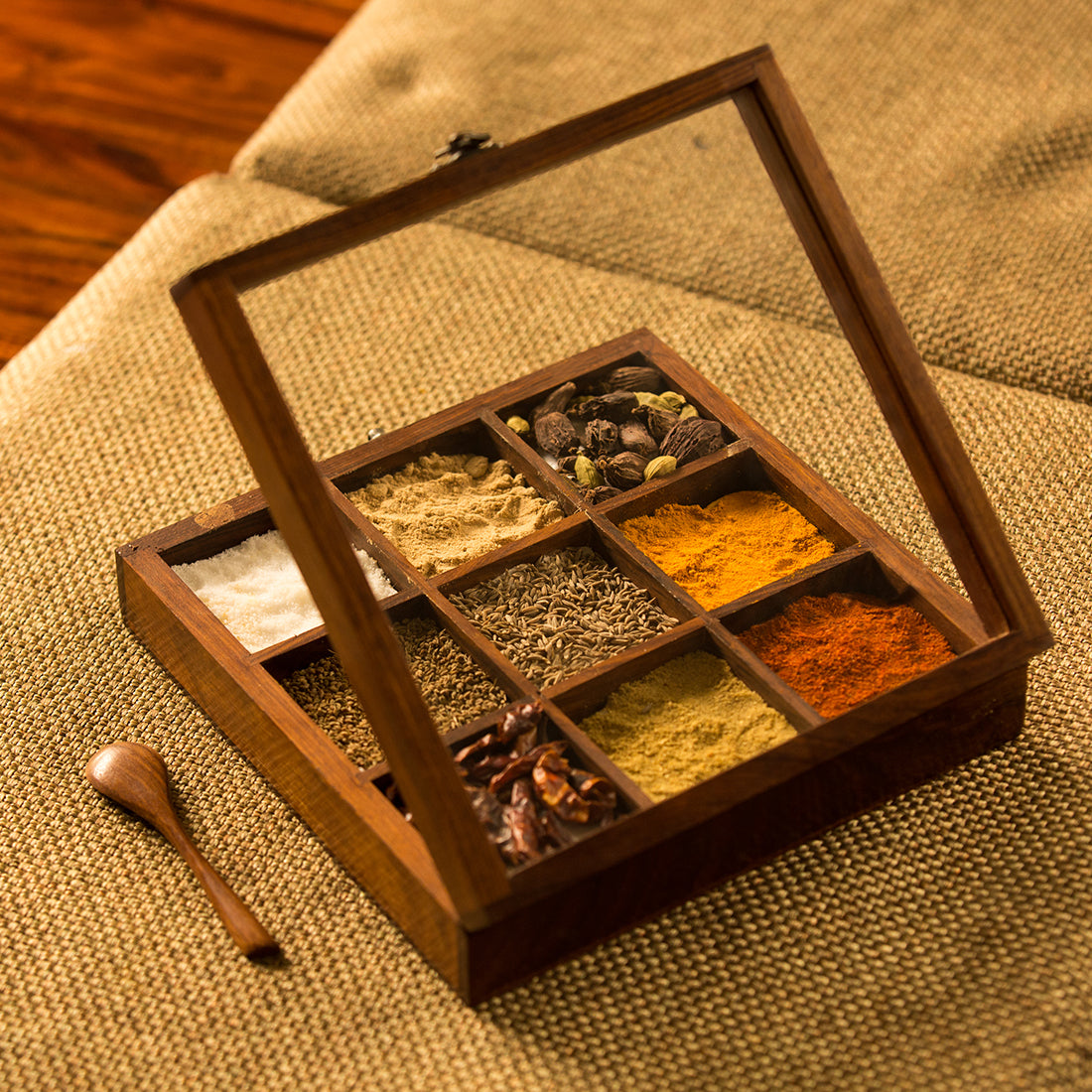 Spice Box With Spoon In Sheesham Wood