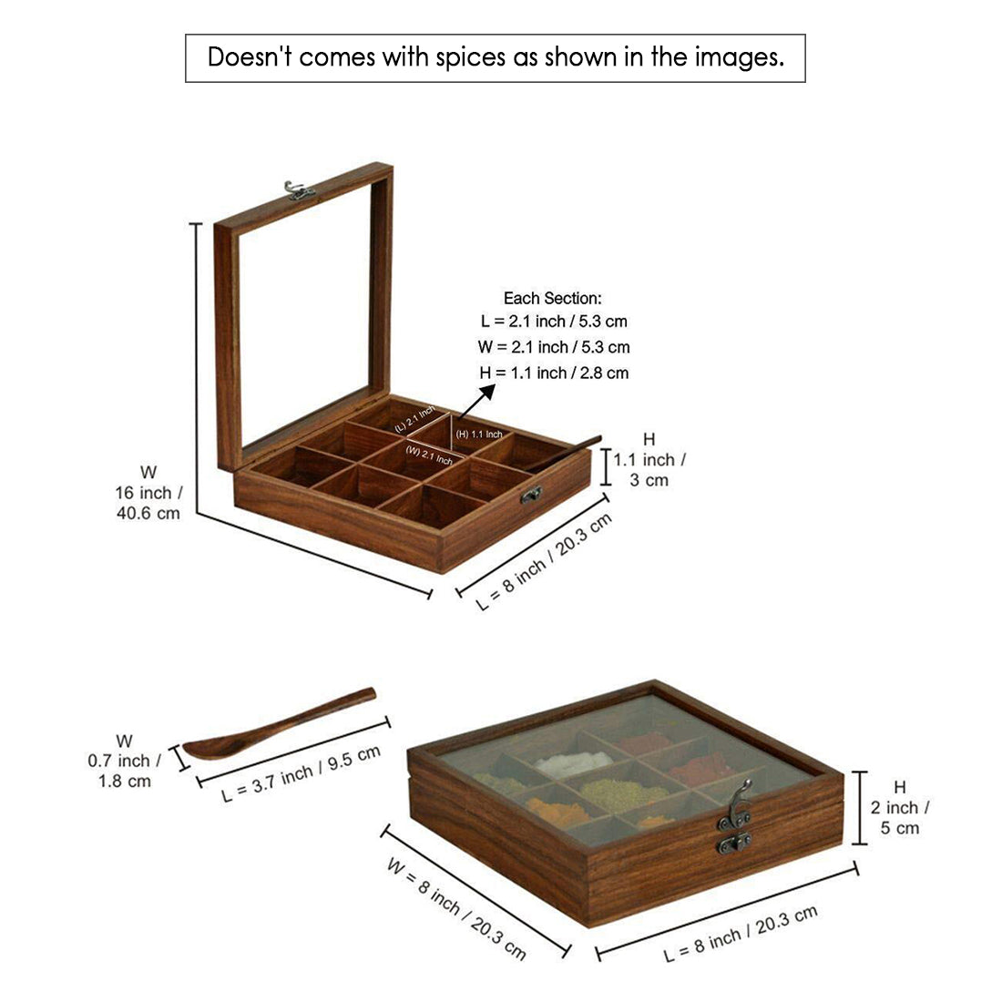 Spice Box With Spoon In Sheesham Wood