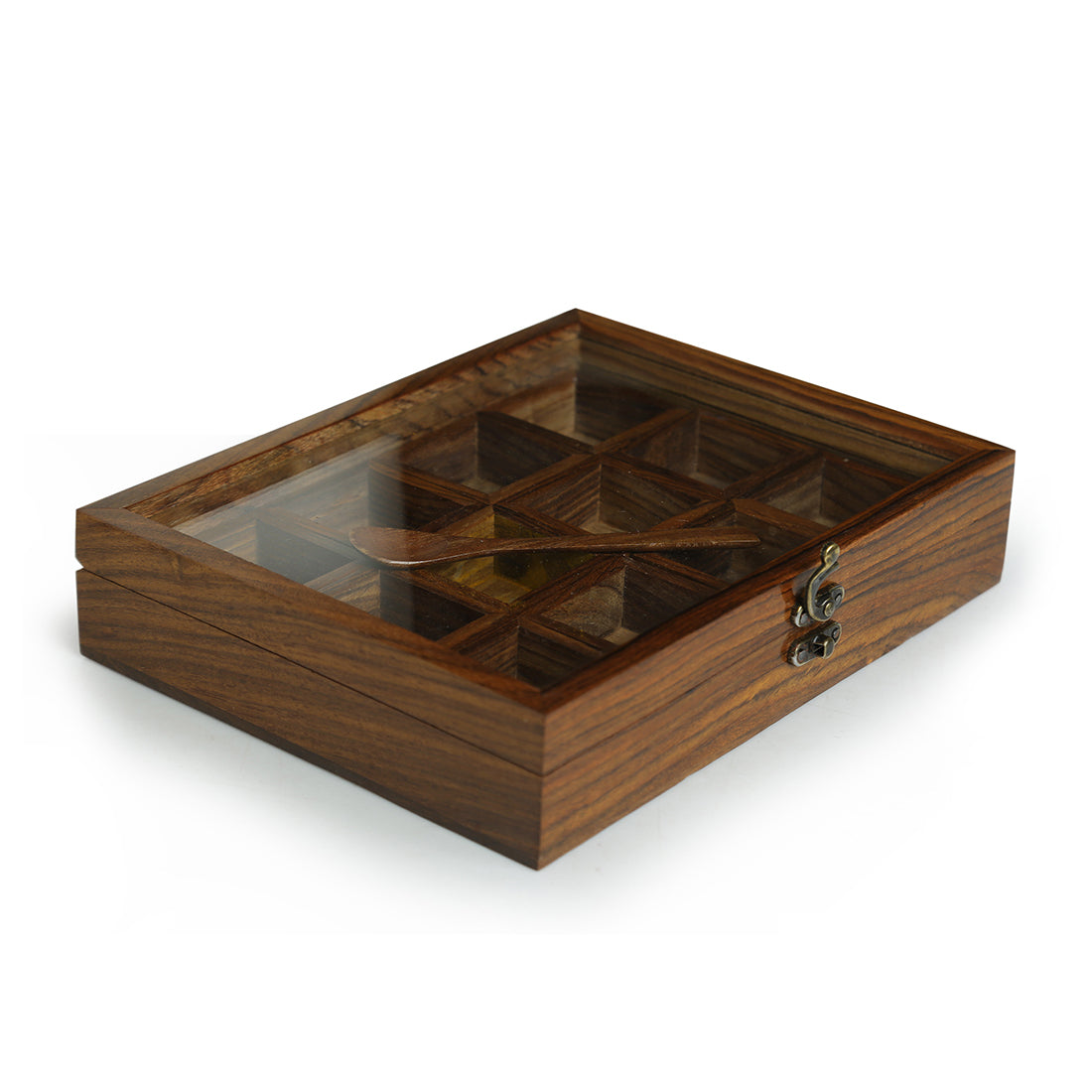 &#39;Twelve Blends&#39; Spice Box With 12 Containers &amp; Spoon In Sheesham Wood