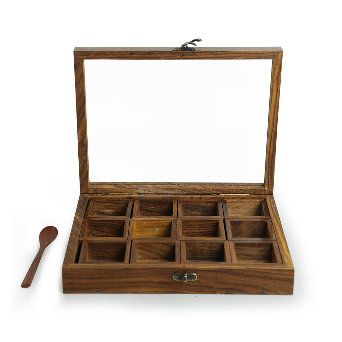 'Twelve Blends' Spice Box With 12 Containers & Spoon In Sheesham Wood