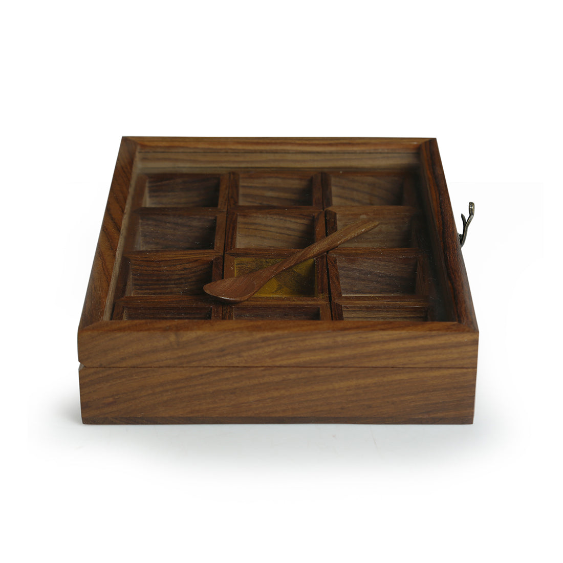 &#39;Twelve Blends&#39; Spice Box With 12 Containers &amp; Spoon In Sheesham Wood