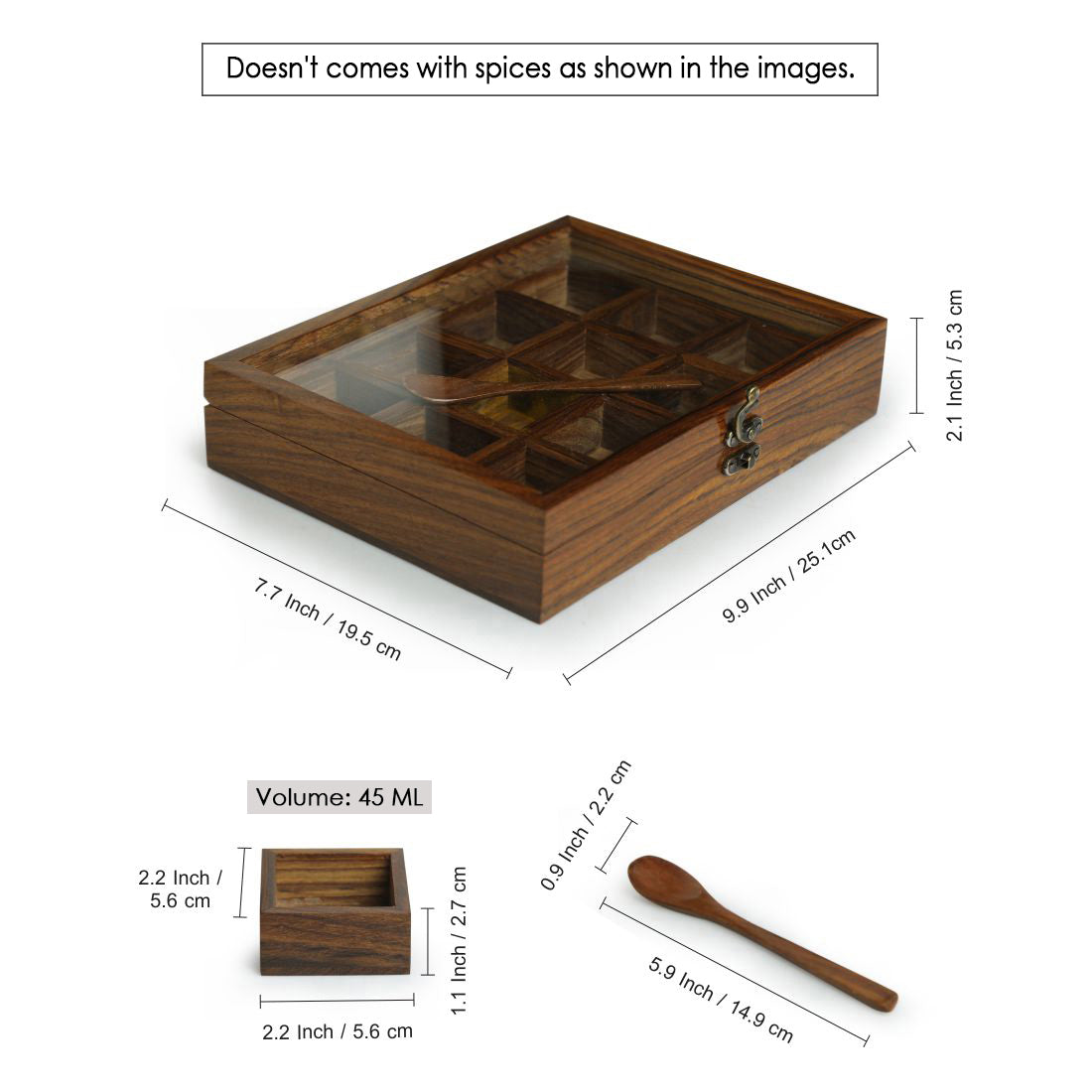 &#39;Twelve Blends&#39; Spice Box With 12 Containers &amp; Spoon In Sheesham Wood