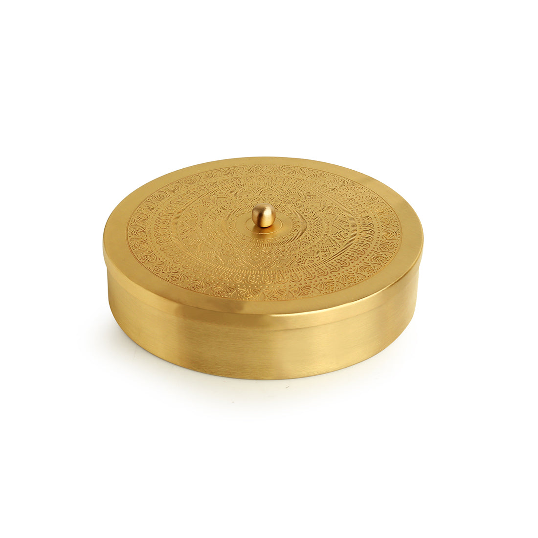 &#39;Mandala-Etched&#39; Handcrafted Spice Box In Brass With Spoon (7 Containers, 100 ML)