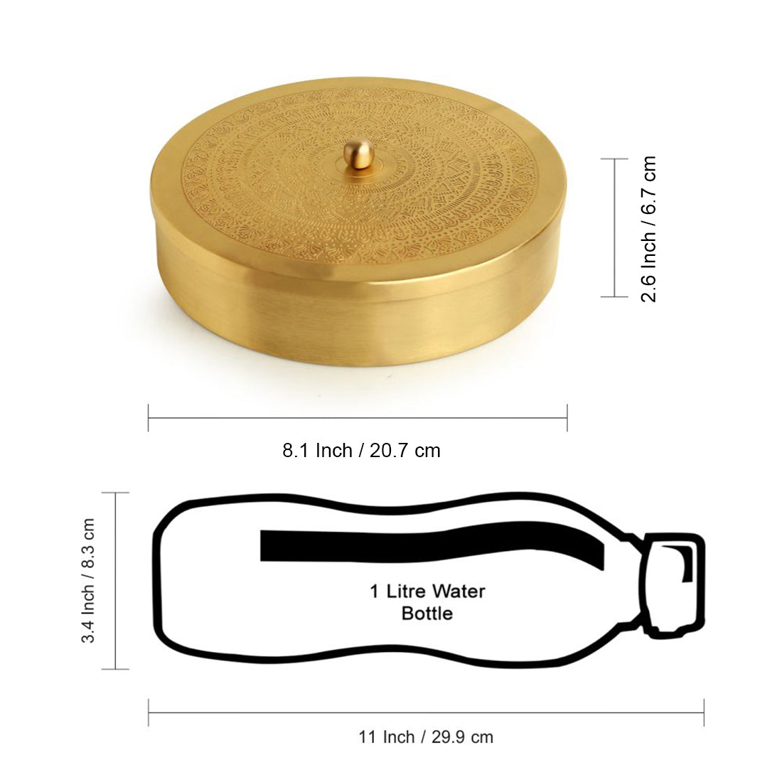 &#39;Mandala-Etched&#39; Handcrafted Spice Box In Brass With Spoon (7 Containers, 100 ML)