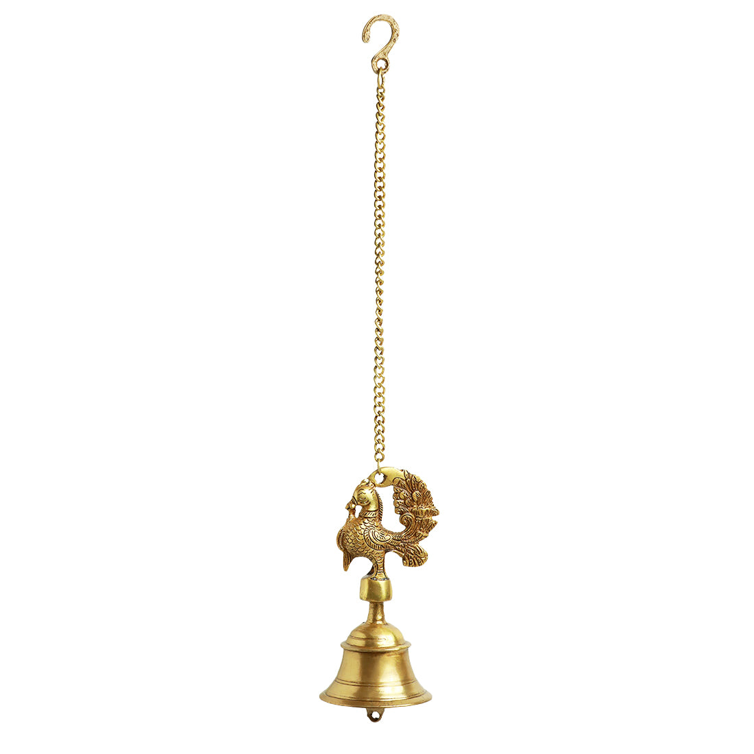 &#39;Elegant Peacock&#39; Hand-Etched Decorative Hanging Bell In Brass