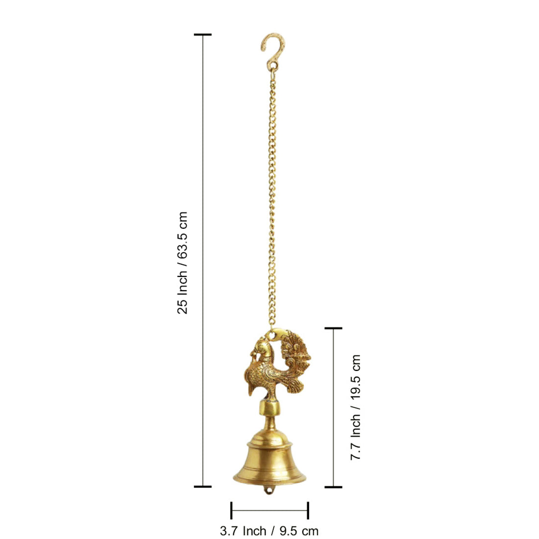 &#39;Elegant Peacock&#39; Hand-Etched Decorative Hanging Bell In Brass