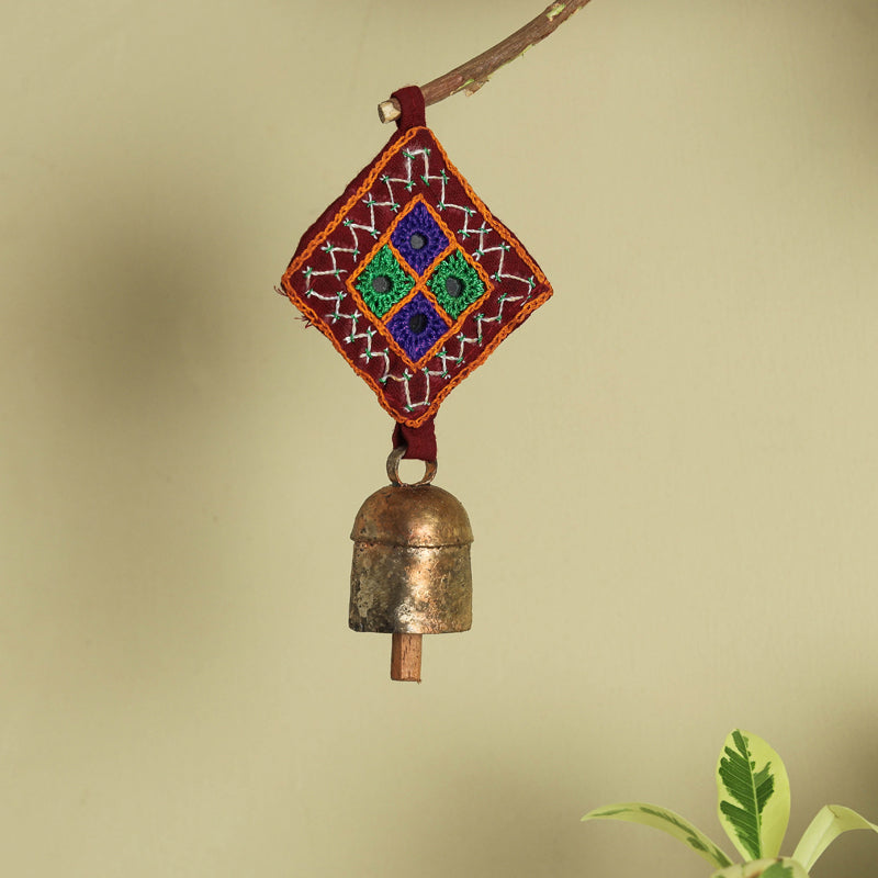 Kutch Embroidery Patch Copper Coated Bell Keychain
