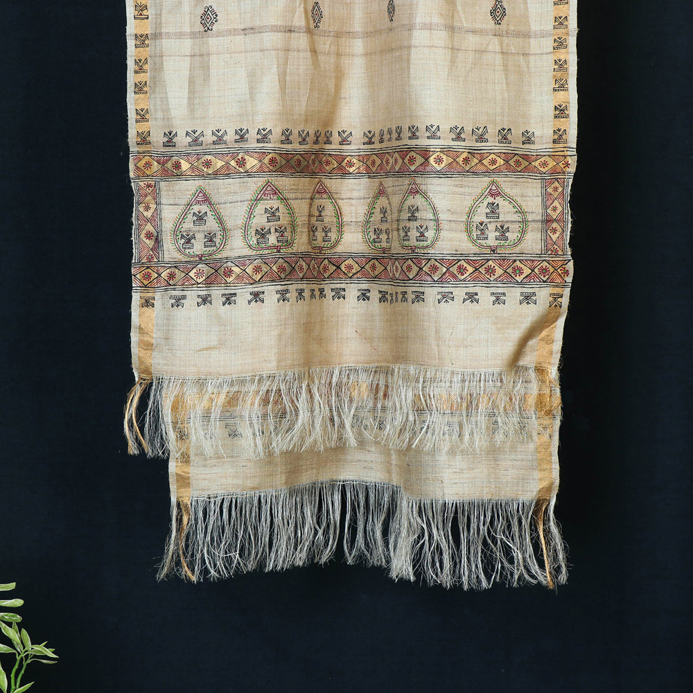Traditional Tribal Godana Handpainted Kosa Silk Handloom Stole