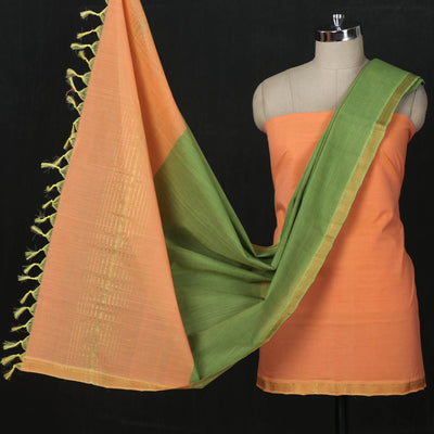 Original Mangalgiri Handloom Cotton 3pc Suit Material with Zari Border