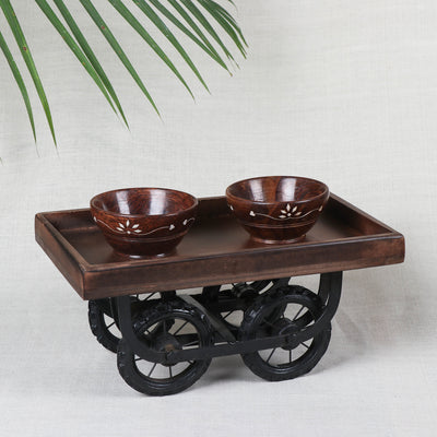 Serving Cart with 2 Bowls - Handcrafted with Mango Wood