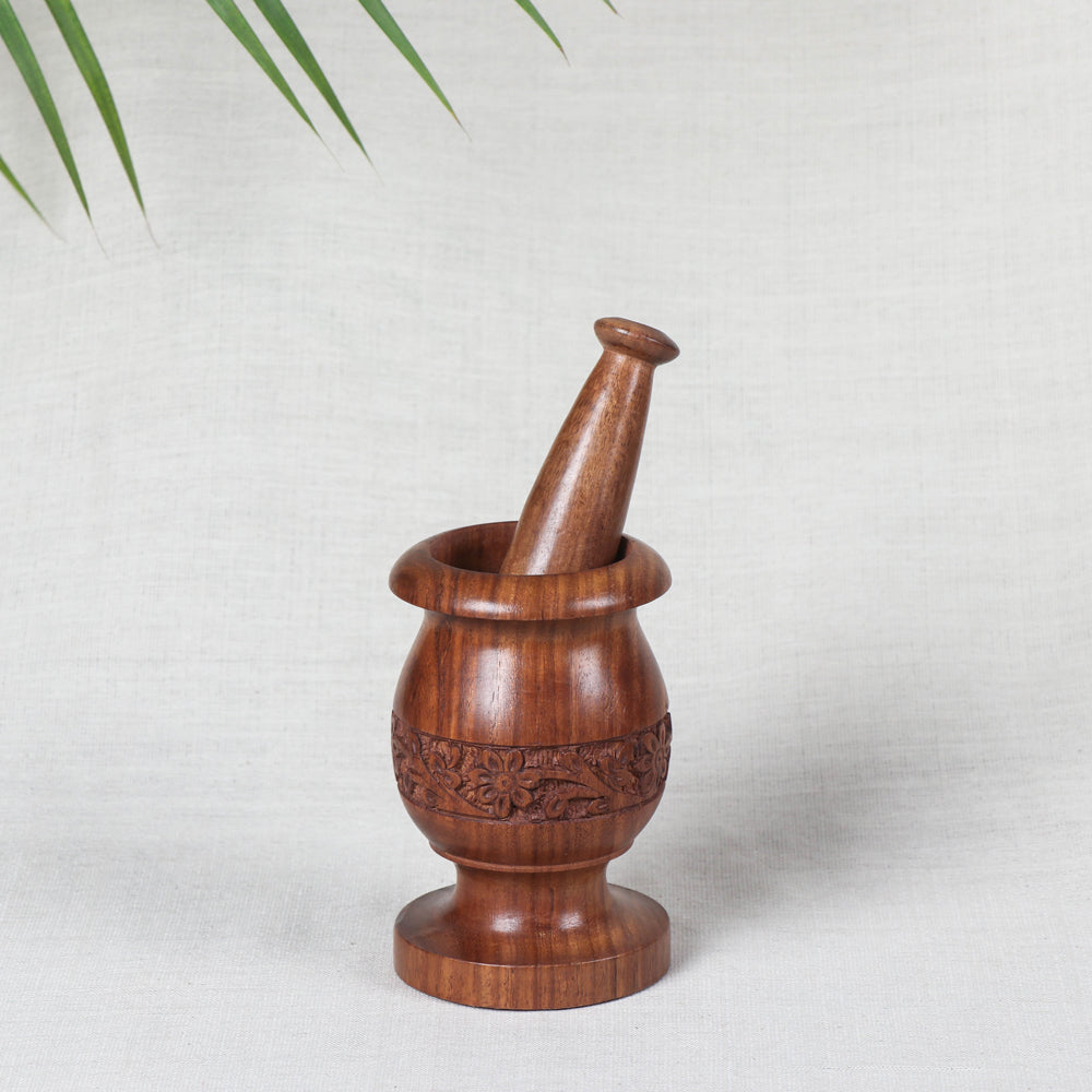 Handcrafted with Sheesham Wood Mortar And Pestle