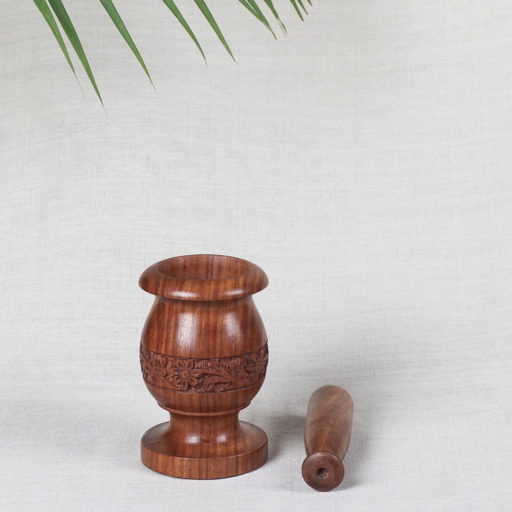 Handcrafted with Sheesham Wood Mortar And Pestle