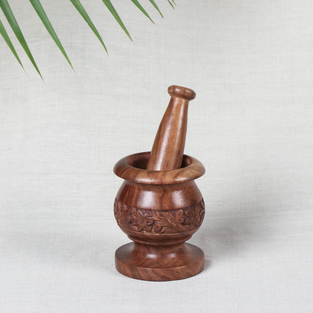 Handcrafted with Sheesham Wood Mortar And Pestle