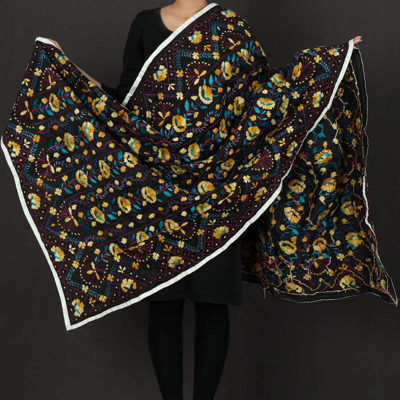 Ranihati Chanderi Silk Chapa Work Tagai Phulkari Embroidery Dupatta