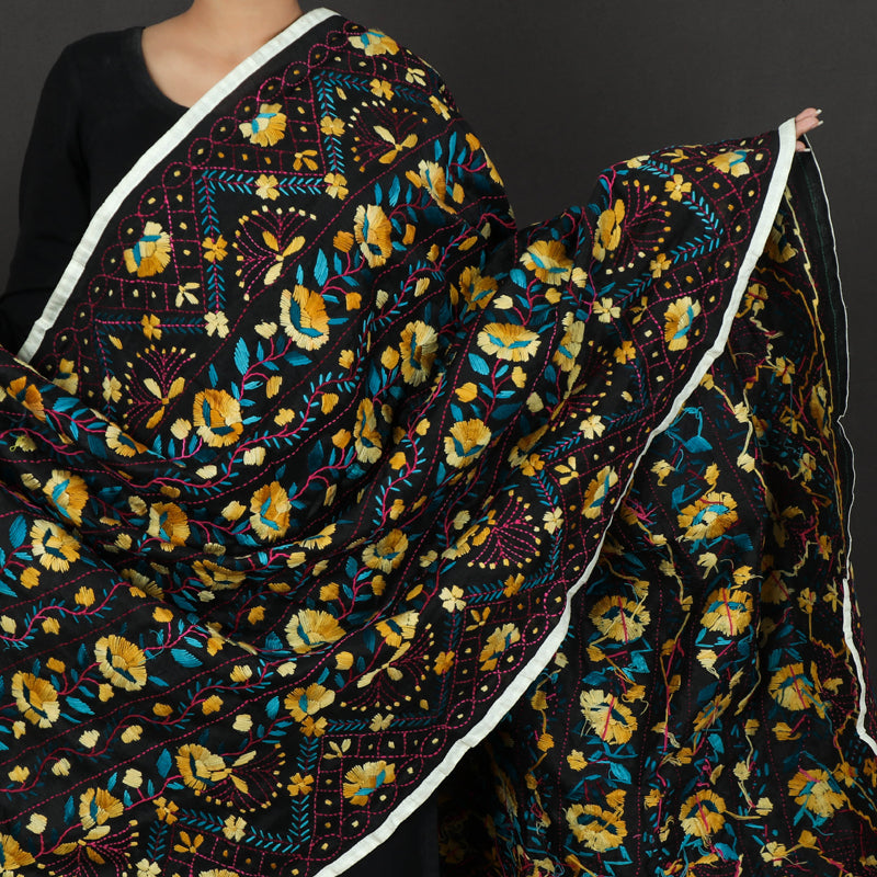 Ranihati Chanderi Silk Chapa Work Tagai Phulkari Embroidery Dupatta