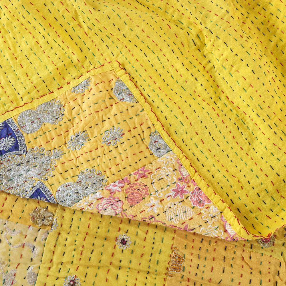 Khambadiya Kantha Patchwork Patola cotton Quilt (106 x 88 in)