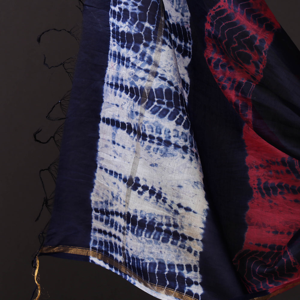 Shibori Tie-Dye Chanderi Silk 3pc Suit Material Set with Zari Border