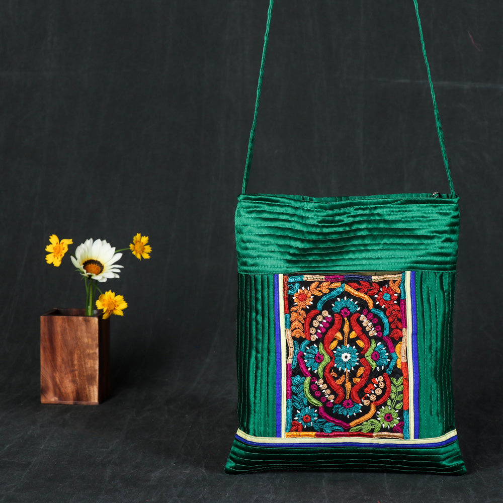 Kutchi Embroidery Mirror Work Mashru Silk Sling Bag